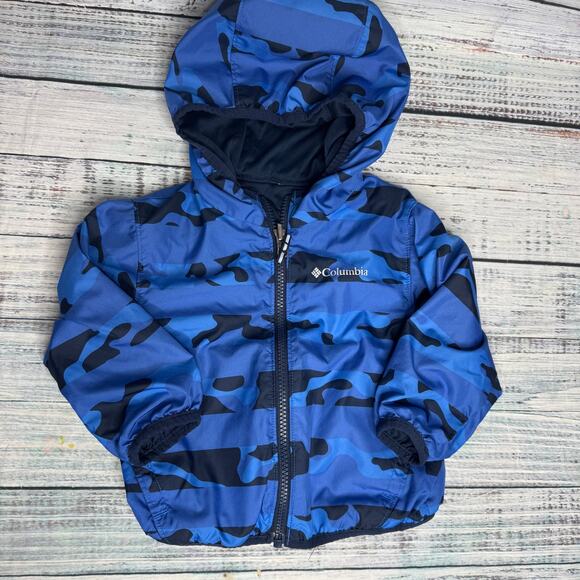Columbia Toddler 2T Reversible Jacket Blue Camo Hooded Coat - Picture 1 of 3